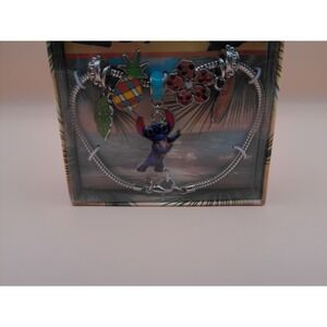 Disney Womens Lilo Stitch Live Action Silver Tone Tropical Charm Bracelet NIB